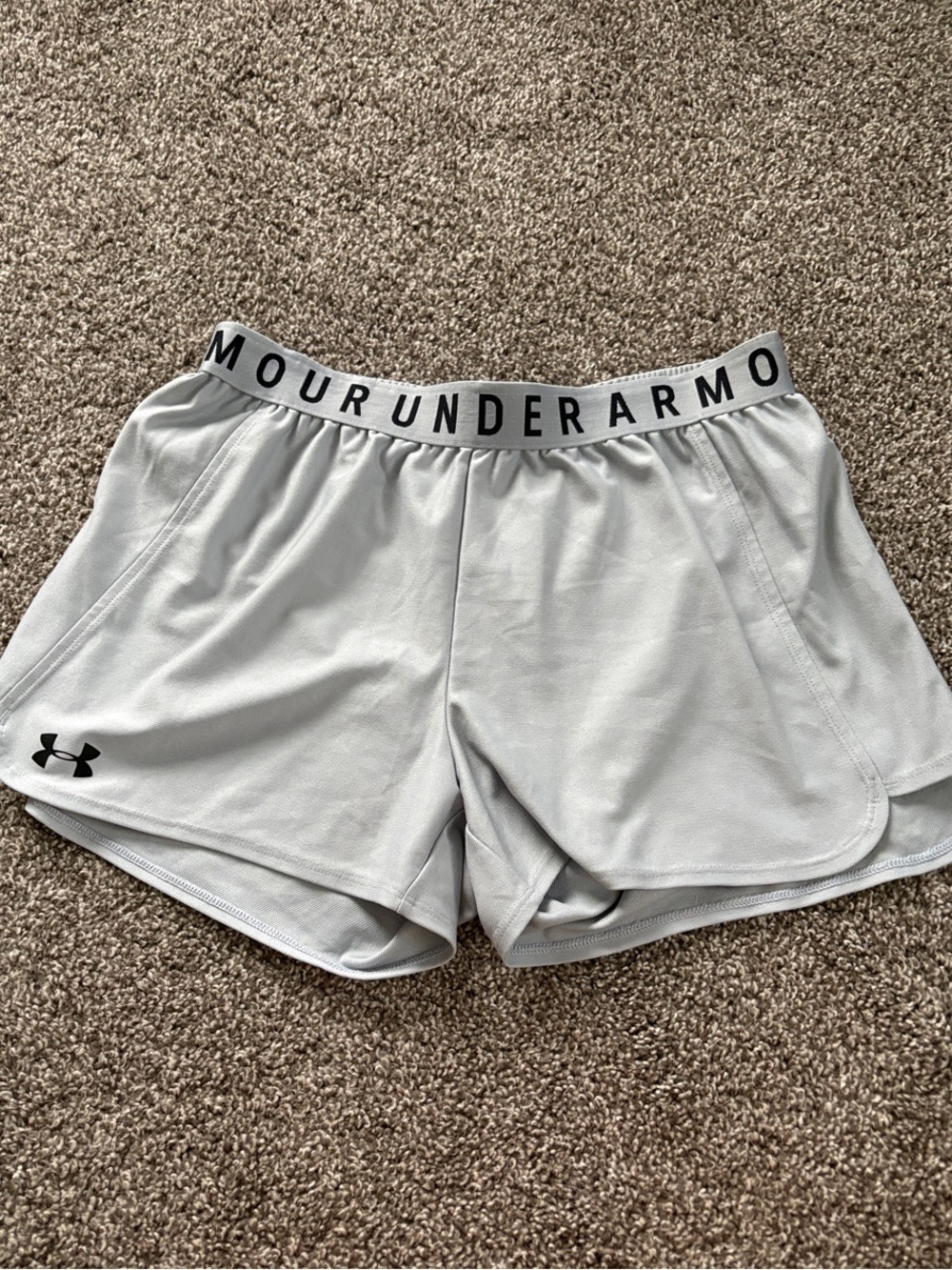 Under Armour Women’s Light Gray Athletic Shorts with Branded Waistband